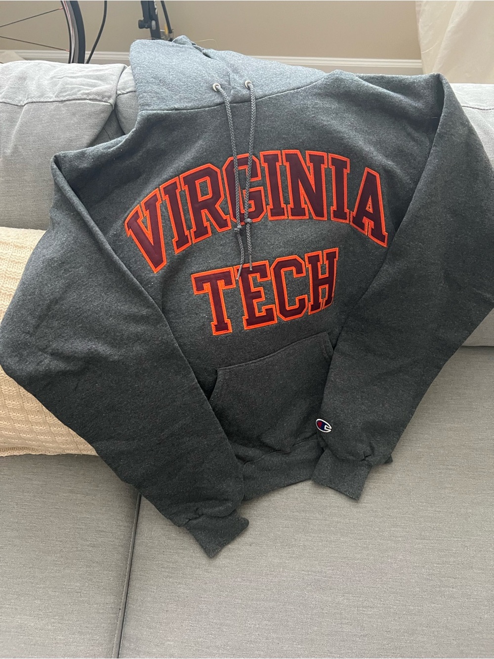 Champion Virginia Tech Dark Gray Hoodie with Orange and Maroon Lettering